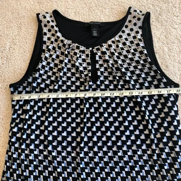 White House Black Market Key Hole Sleeveless Women's Blouse Tank Top Blue Black - Picture 8 of 11